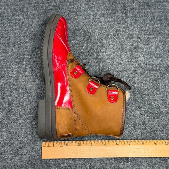 UGG Cecile Waterproof Duck Boots Women's Size 6 Brown Red Patent Leather Ankle - Picture 12 of 13